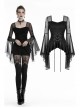 Front Waist Decals Lace-Up Mesh Flower Sleeve Black Gothic T-Shirt