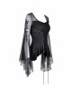 Front Waist Decals Lace-Up Mesh Flower Sleeve Black Gothic T-Shirt