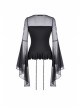 Front Waist Decals Lace-Up Mesh Flower Sleeve Black Gothic T-Shirt
