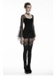 Front Waist Decals Lace-Up Mesh Flower Sleeve Black Gothic T-Shirt