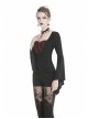 Front Chest Splice Wine Red Jacquard Flare Sleeve Black Gothic T-Shirt