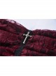 Front Chest Splice Wine Red Jacquard Flare Sleeve Black Gothic T-Shirt