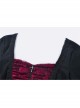 Front Chest Splice Wine Red Jacquard Flare Sleeve Black Gothic T-Shirt