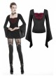 Front Chest Splice Wine Red Jacquard Flare Sleeve Black Gothic T-Shirt