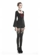 Front Chest Splice Wine Red Jacquard Flare Sleeve Black Gothic T-Shirt