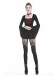 Front Chest Splice Wine Red Jacquard Flare Sleeve Black Gothic T-Shirt
