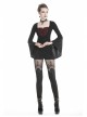 Front Chest Splice Wine Red Jacquard Flare Sleeve Black Gothic T-Shirt