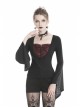 Front Chest Splice Wine Red Jacquard Flare Sleeve Black Gothic T-Shirt