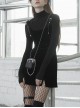 Steam Punk Female Casual Black PU Leather Strap High Waist Dress