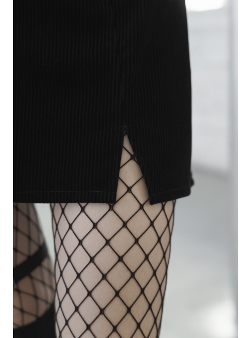 Steam Punk Female Casual Black PU Leather Strap High Waist Dress
