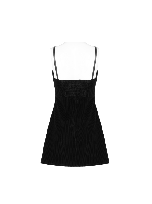 Steam Punk Female Casual Black PU Leather Strap High Waist Dress