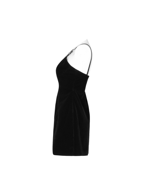 Steam Punk Female Casual Black PU Leather Strap High Waist Dress