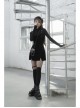 Steam Punk Female Casual Black PU Leather Strap High Waist Dress