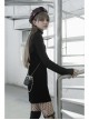 Steam Punk Female Casual Black PU Leather Strap High Waist Dress