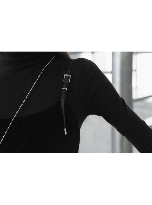 Steam Punk Female Casual Black PU Leather Strap High Waist Dress