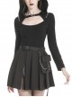 Front Hasp Shoulder Metal Nail Strap Decoration Long Sleeve Black Punk T-Shirt