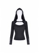 Front Hasp Shoulder Metal Nail Strap Decoration Long Sleeve Black Punk T-Shirt