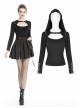 Front Hasp Shoulder Metal Nail Strap Decoration Long Sleeve Black Punk T-Shirt