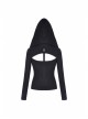 Front Hasp Shoulder Metal Nail Strap Decoration Long Sleeve Black Punk T-Shirt
