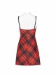 Steam Punk Female Black Red Lattice PU Leather Strap High Waist Dress