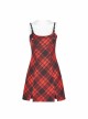 Steam Punk Female Black Red Lattice PU Leather Strap High Waist Dress