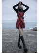 Steam Punk Female Black Red Lattice PU Leather Strap High Waist Dress