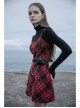 Steam Punk Female Black Red Lattice PU Leather Strap High Waist Dress