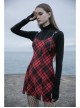 Steam Punk Female Black Red Lattice PU Leather Strap High Waist Dress