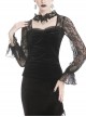 Decals Necklace Collar Back Lace-Up Lantern Sleeve Black Gothic Velvet T-Shirt