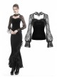 Decals Necklace Collar Back Lace-Up Lantern Sleeve Black Gothic Velvet T-Shirt