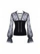 Decals Necklace Collar Back Lace-Up Lantern Sleeve Black Gothic Velvet T-Shirt