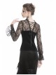 Decals Necklace Collar Back Lace-Up Lantern Sleeve Black Gothic Velvet T-Shirt