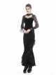Decals Necklace Collar Back Lace-Up Lantern Sleeve Black Gothic Velvet T-Shirt
