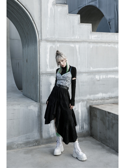 Steam Punk Female Casual Black Irregular Hem Elastic Long Skirt