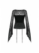 Big Round Collar Front Lace-Up Lace Flare Sleeve Black Gothic Velvet T-Shirt
