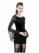 Big Round Collar Front Lace-Up Lace Flare Sleeve Black Gothic Velvet T-Shirt