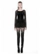 Big Round Collar Front Lace-Up Lace Flare Sleeve Black Gothic Velvet T-Shirt