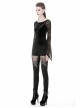 Big Round Collar Front Lace-Up Lace Flare Sleeve Black Gothic Velvet T-Shirt