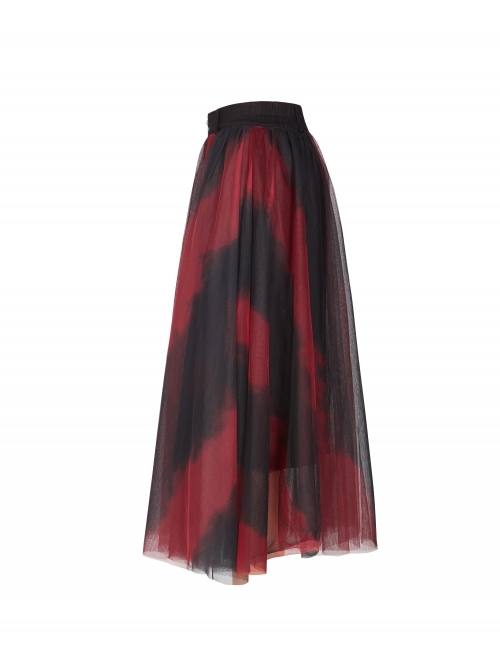 Steam Punk Female Black Red Mesh Stitching Loose Long Skirt