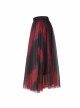 Steam Punk Female Black Red Mesh Stitching Loose Long Skirt