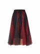 Steam Punk Female Black Red Mesh Stitching Loose Long Skirt