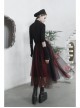 Steam Punk Female Black Red Mesh Stitching Loose Long Skirt