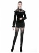 Black Gothic Lace-Up Collar Lace Shoulder Lantern Sleeve Velvet T-Shirt