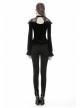 Black Gothic Lace-Up Collar Lace Shoulder Lantern Sleeve Velvet T-Shirt