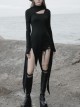 Steam Punk Female Black Long Sleeve Hollow Irregular Hem Elastic Dress