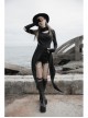 Steam Punk Female Black Long Sleeve Hollow Irregular Hem Elastic Dress