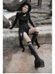 Steam Punk Female Black Long Sleeve Hollow Irregular Hem Elastic Dress