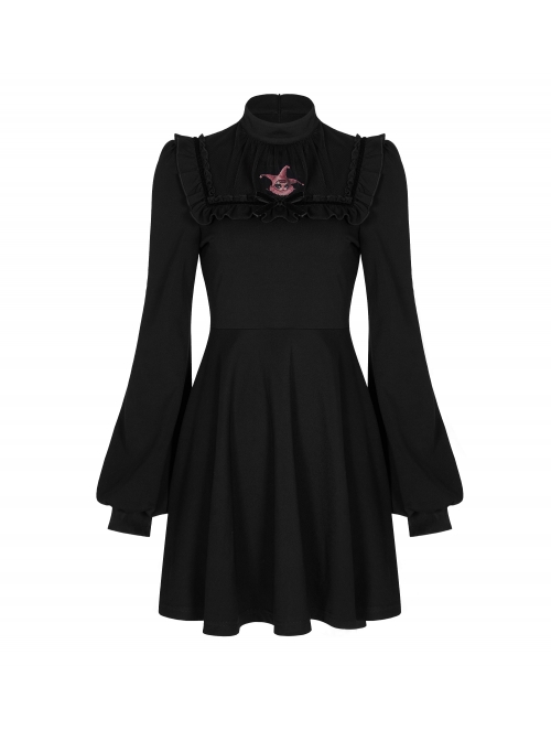 Gothic Female Dark Long Sleeve Clown Printed Pleated Skirt