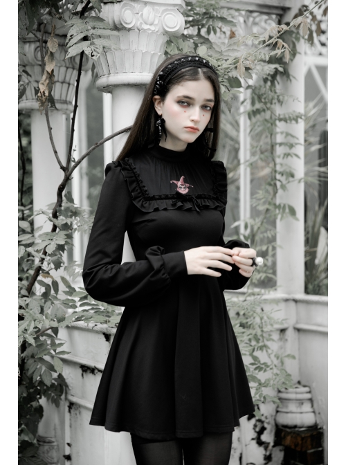 Gothic Female Dark Long Sleeve Clown Printed Pleated Skirt