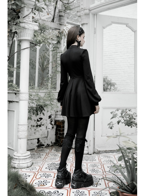 Gothic Female Dark Long Sleeve Clown Printed Pleated Skirt